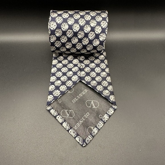 Oliver By Valentino Silk Tie Navy Dice Pattern Made In Italy NWOT - Picture 2 of 4